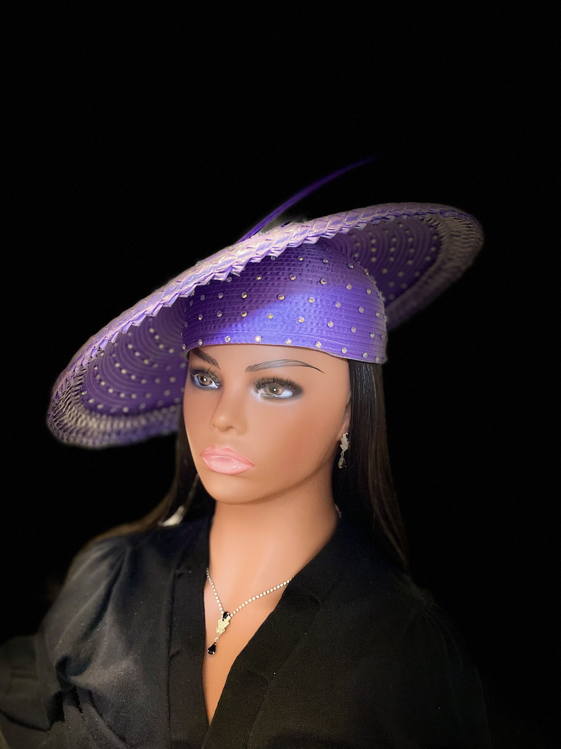 Purple Hat With Crystal Stones - Netty 
