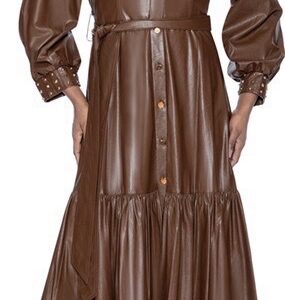 Faux Leather Brown Dress
