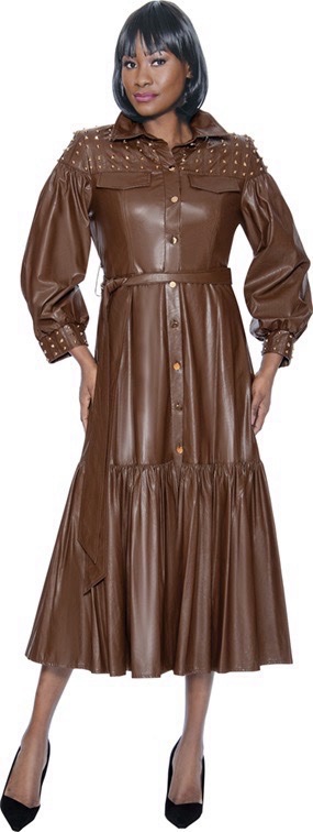 Faux Leather Brown Dress